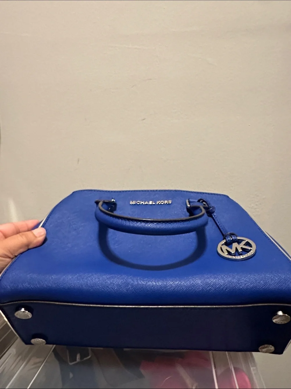 Michael Kors Royal Blue Leather Satchel with MK Charm